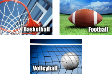 basketball, football, volleyball images